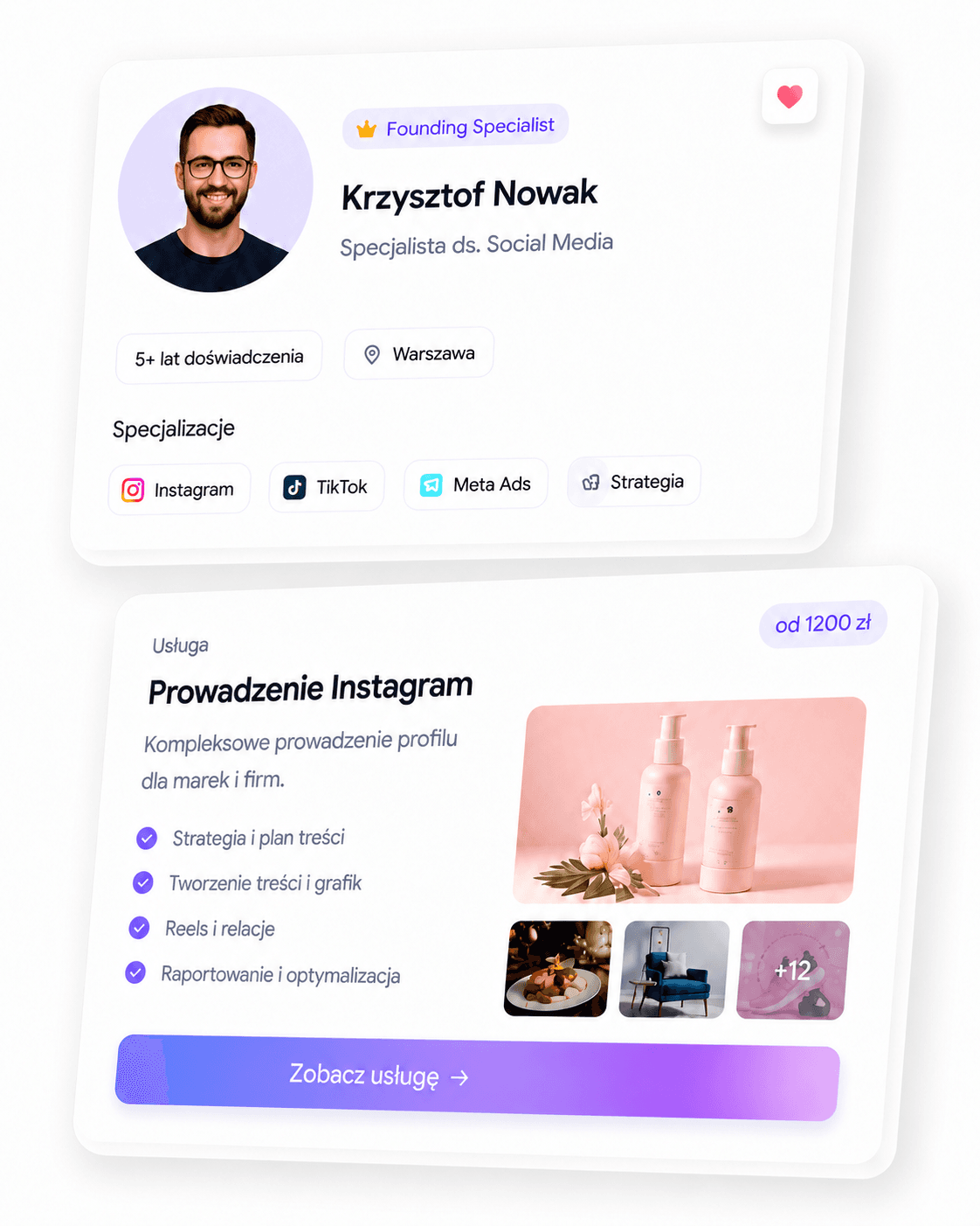 Podgląd specjalisty i usługi SocialMediaHub